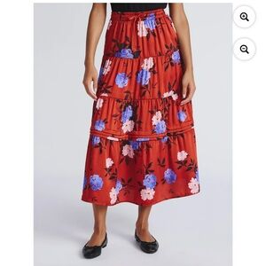Floral Red Maxi Skirt